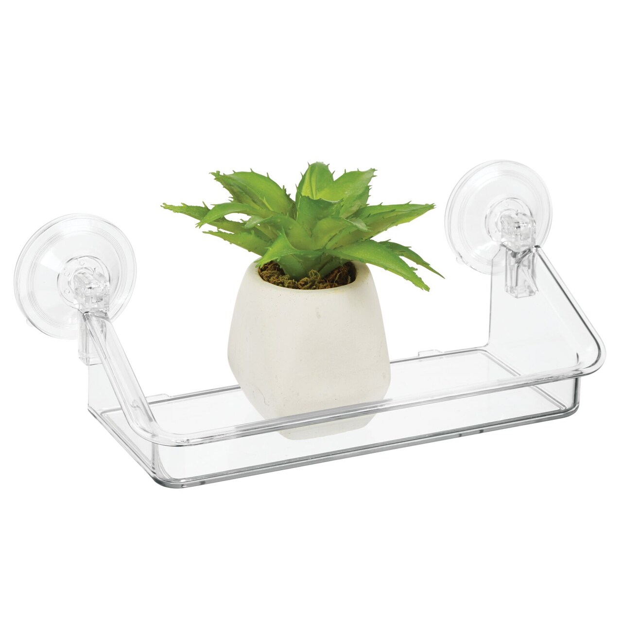 mDesign Plastic Suction Hanging Window Shelf for Home Storage, Small - Clear